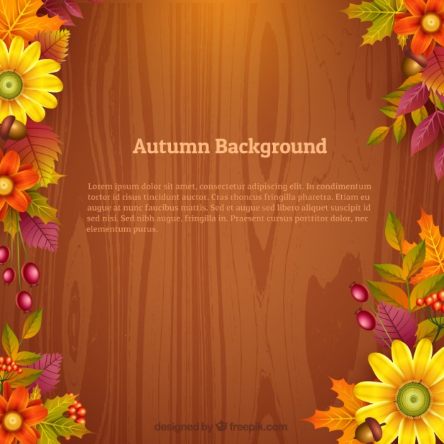 Floral and wooden autumn background Vector Free Download