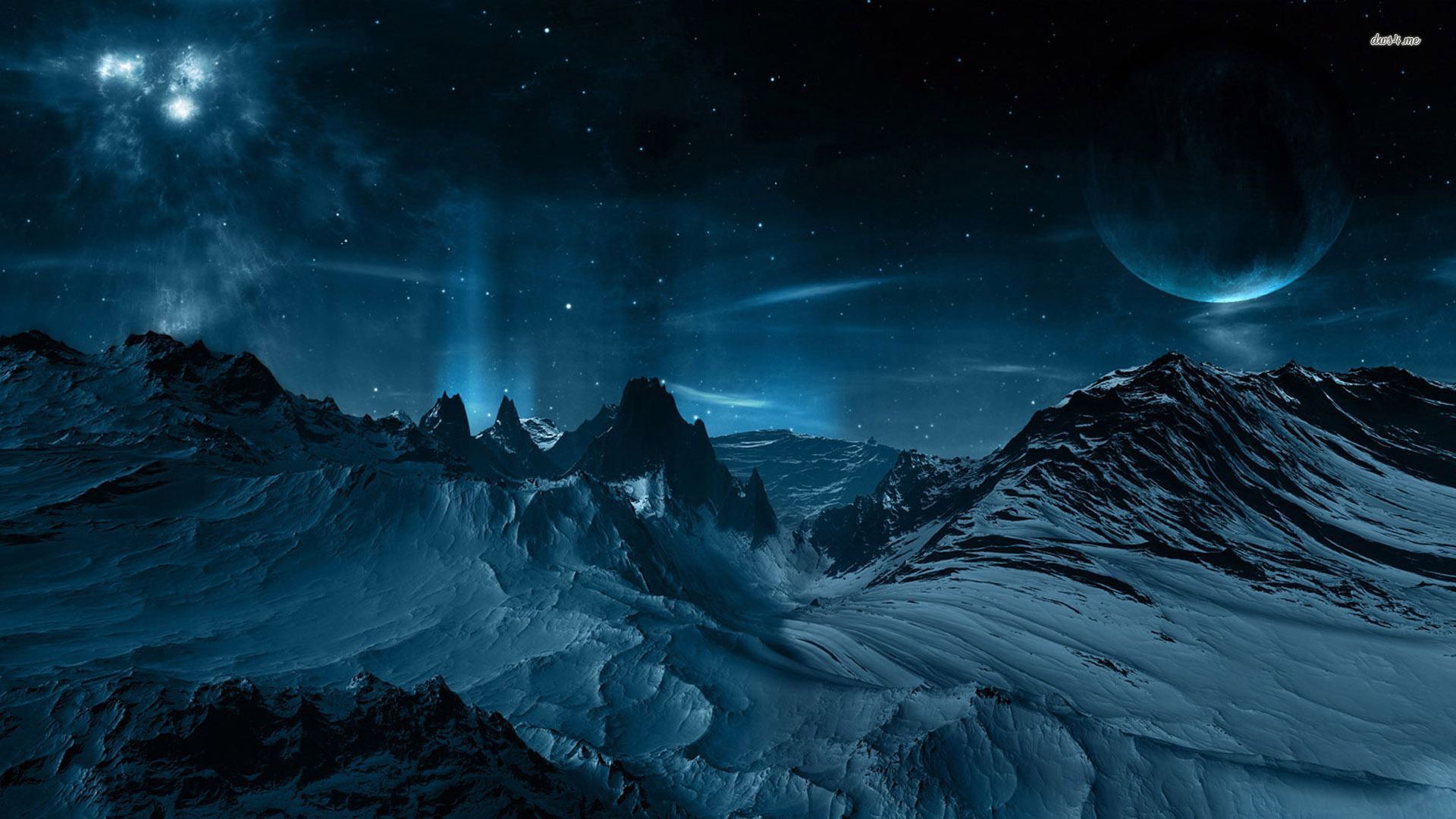 Night sky, mountain, snow, star, moon, fantasy, 1920x1080 HD ...