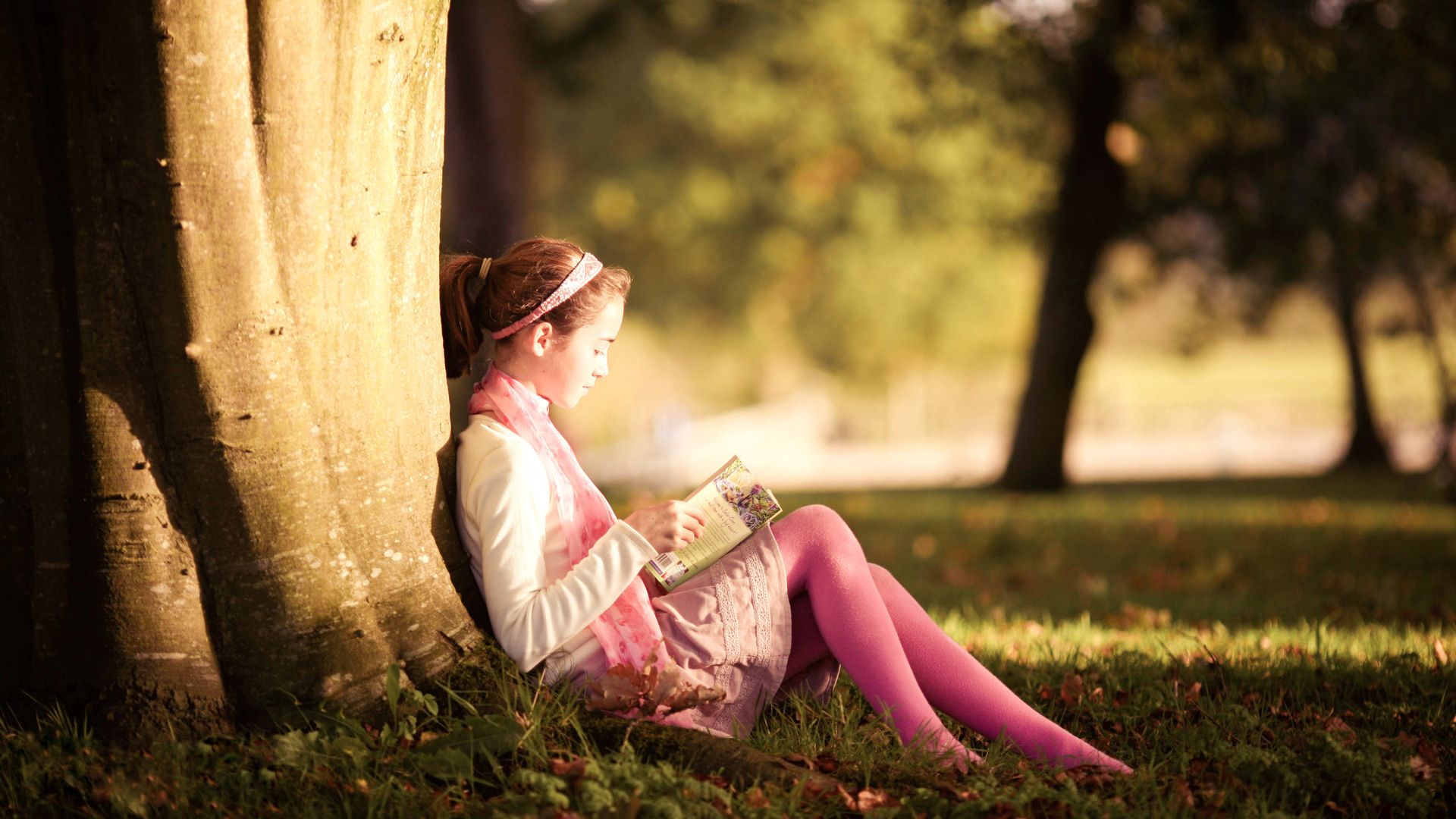 1920x1080 trees, nature, girl, park, book, privacy Wallpapers and ...