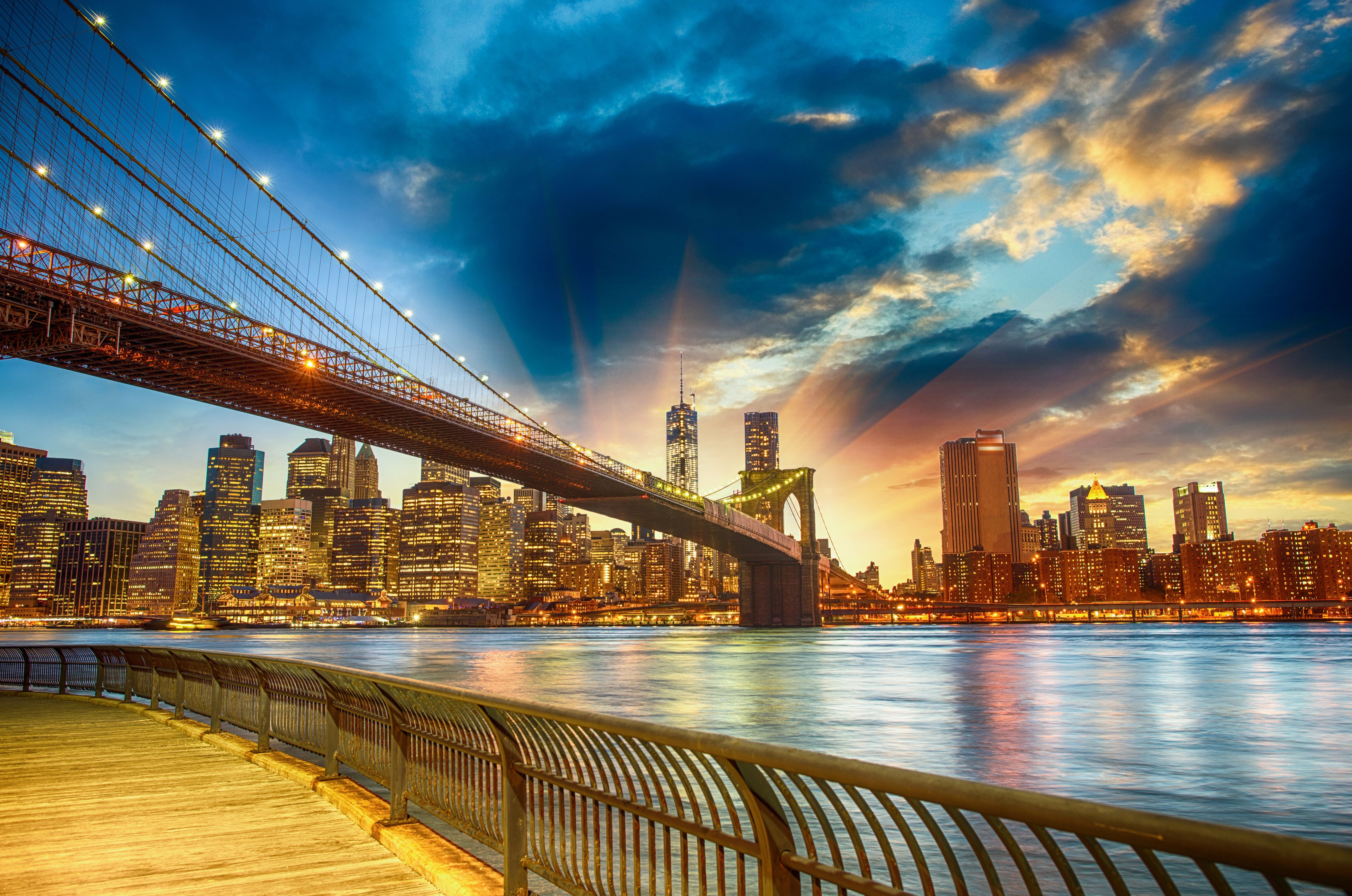 Bridges Brooklyn Bridge Nyc Sunset New York Sky Skuscrapers Usa ...
