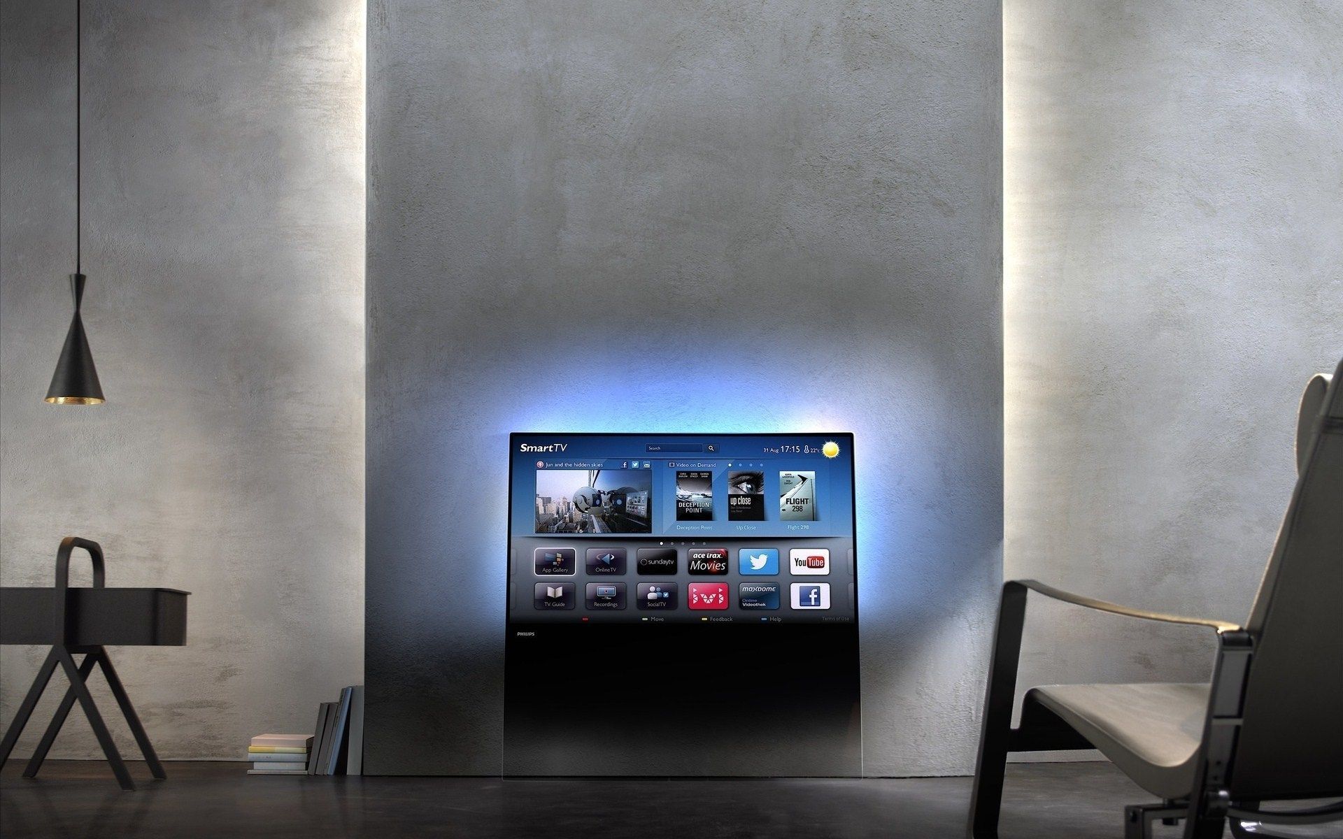 Smart tv blue ambient light wide hd wallpaper