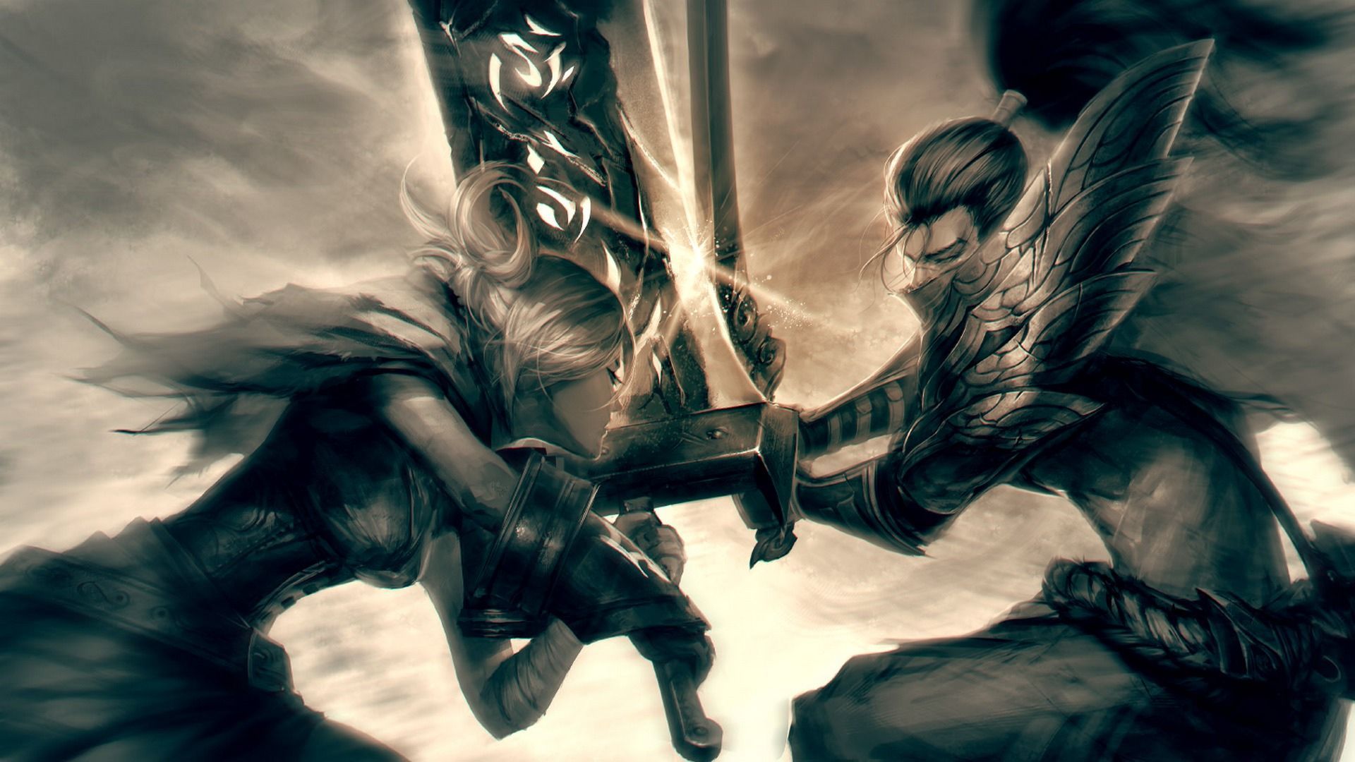 Download Wallpaper 1920x1080 League of legends, Yasuo, Riven, The