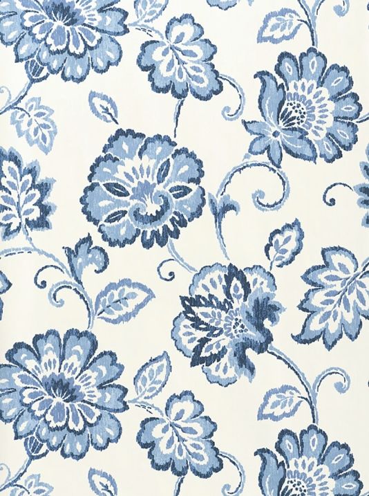 Alexa Floral Ikat Wallpaper Blue Thibaut Wallpaper
