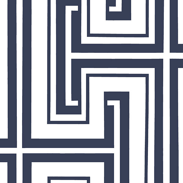 Maze Geometric Wallpaper, Navy Blue & White, 1 Bolt - Transitional ...