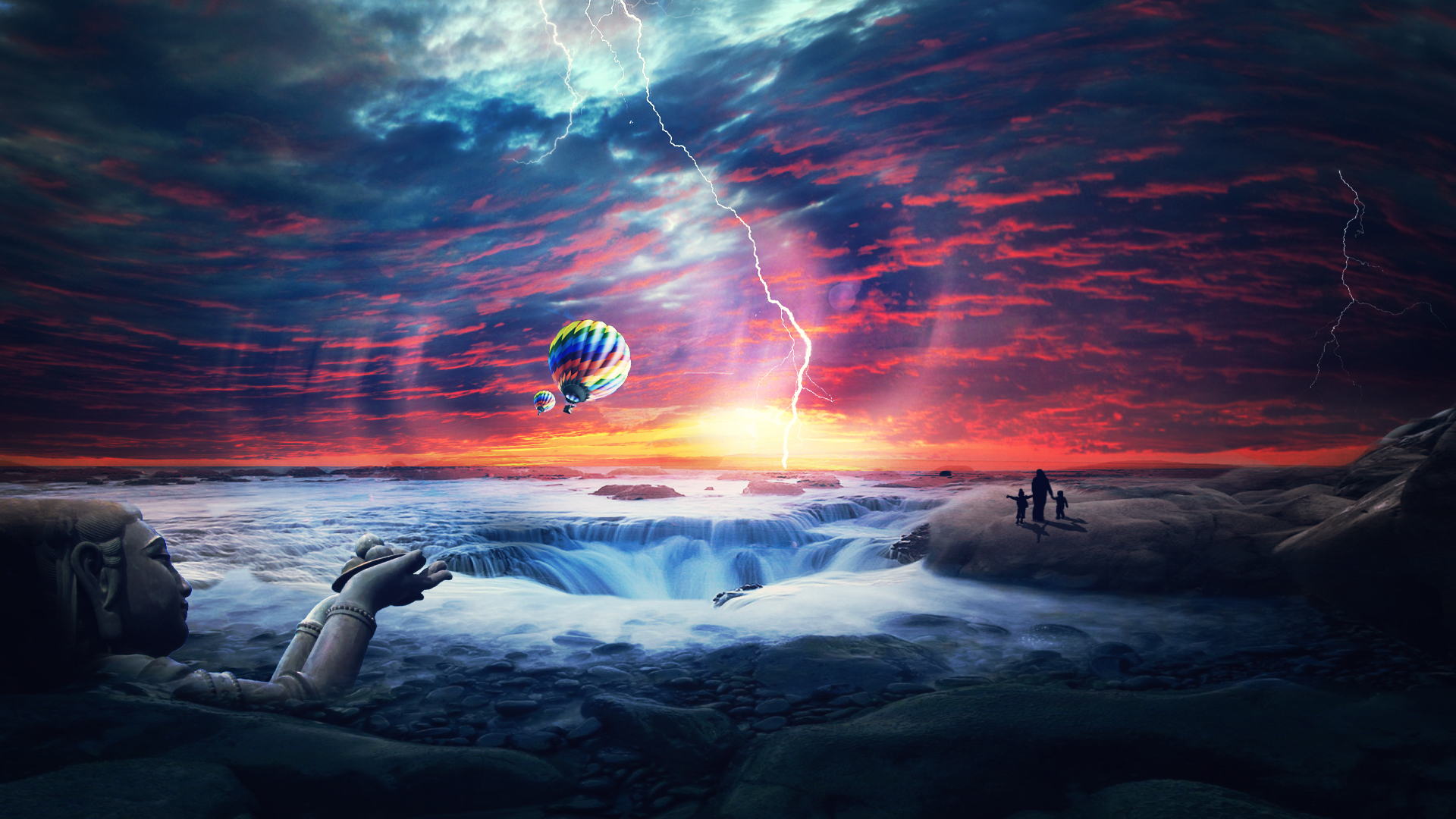 Heaven Sunset Sea Airballons Wallpapers HD Backgrounds