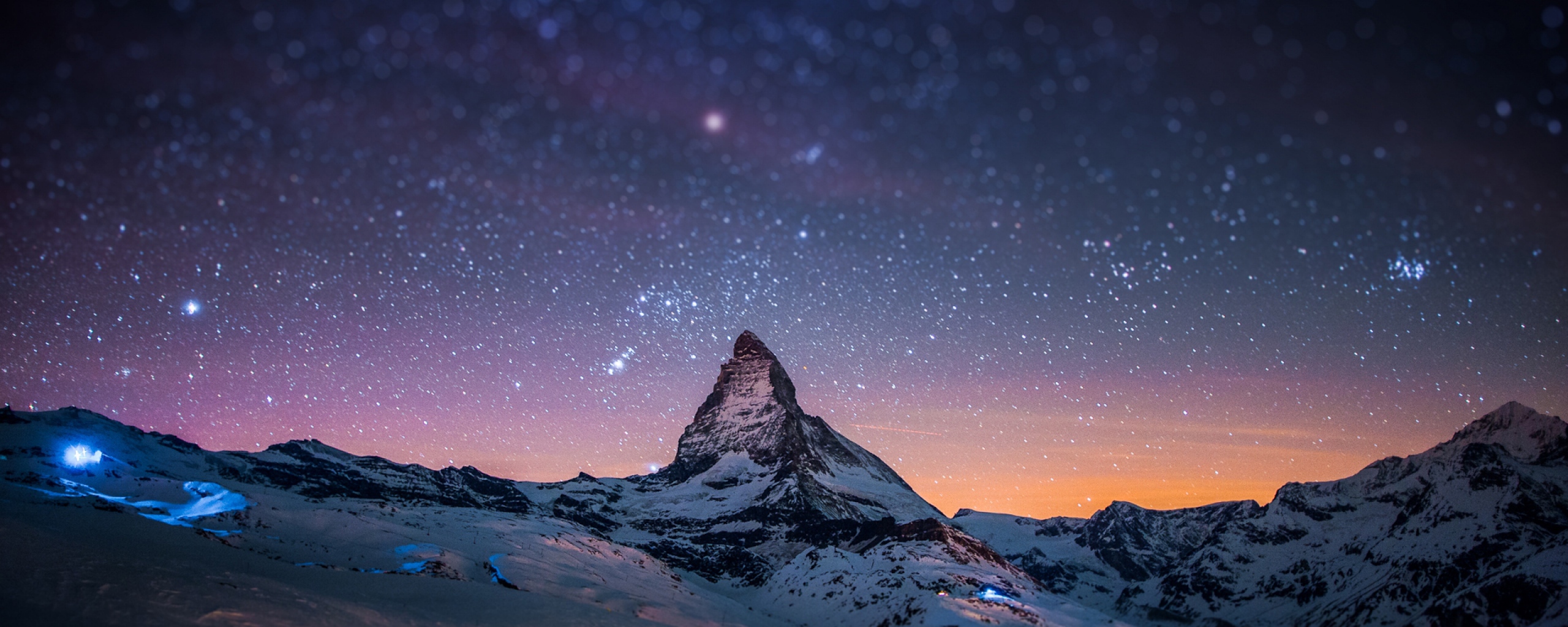 Download Wallpaper 2560x1024 Mountain, Peak, Stars, Sky, Night ...