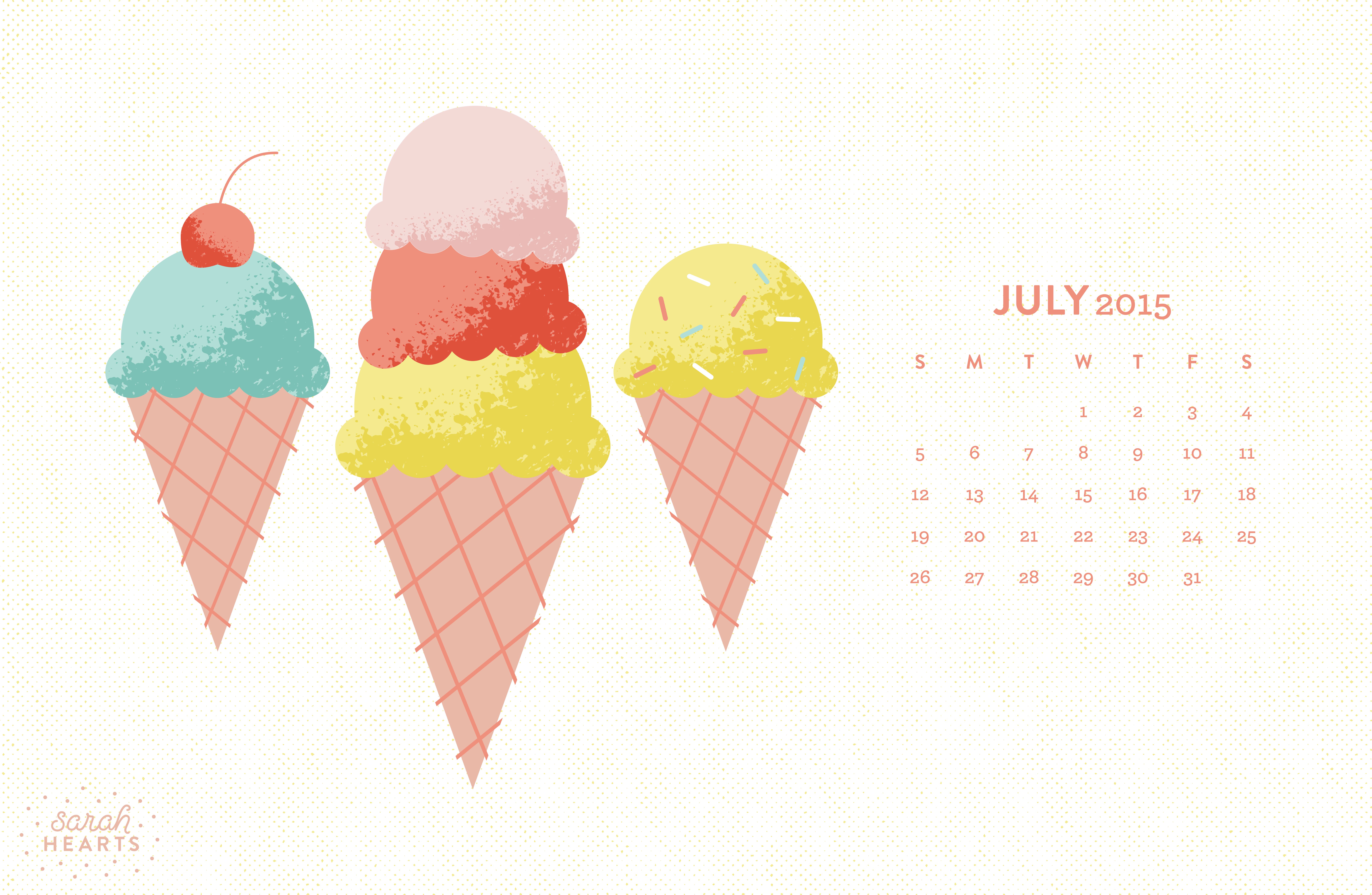 July 2015 Calendar Wallpaper - Sarah Hearts