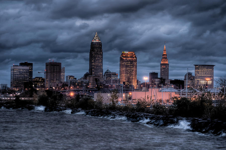 Cleveland Skyline At Dusk From Edgewater Park Photograph by At ...