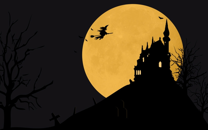 Moon,Halloween halloween moon cartoonish drawn witches 1920x1080