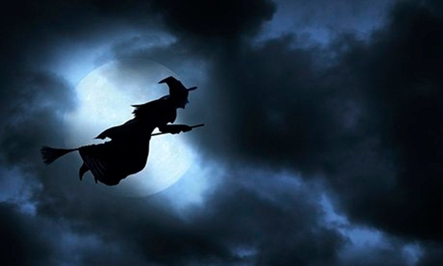 Halloween witch is a travel sickness drug behind flying