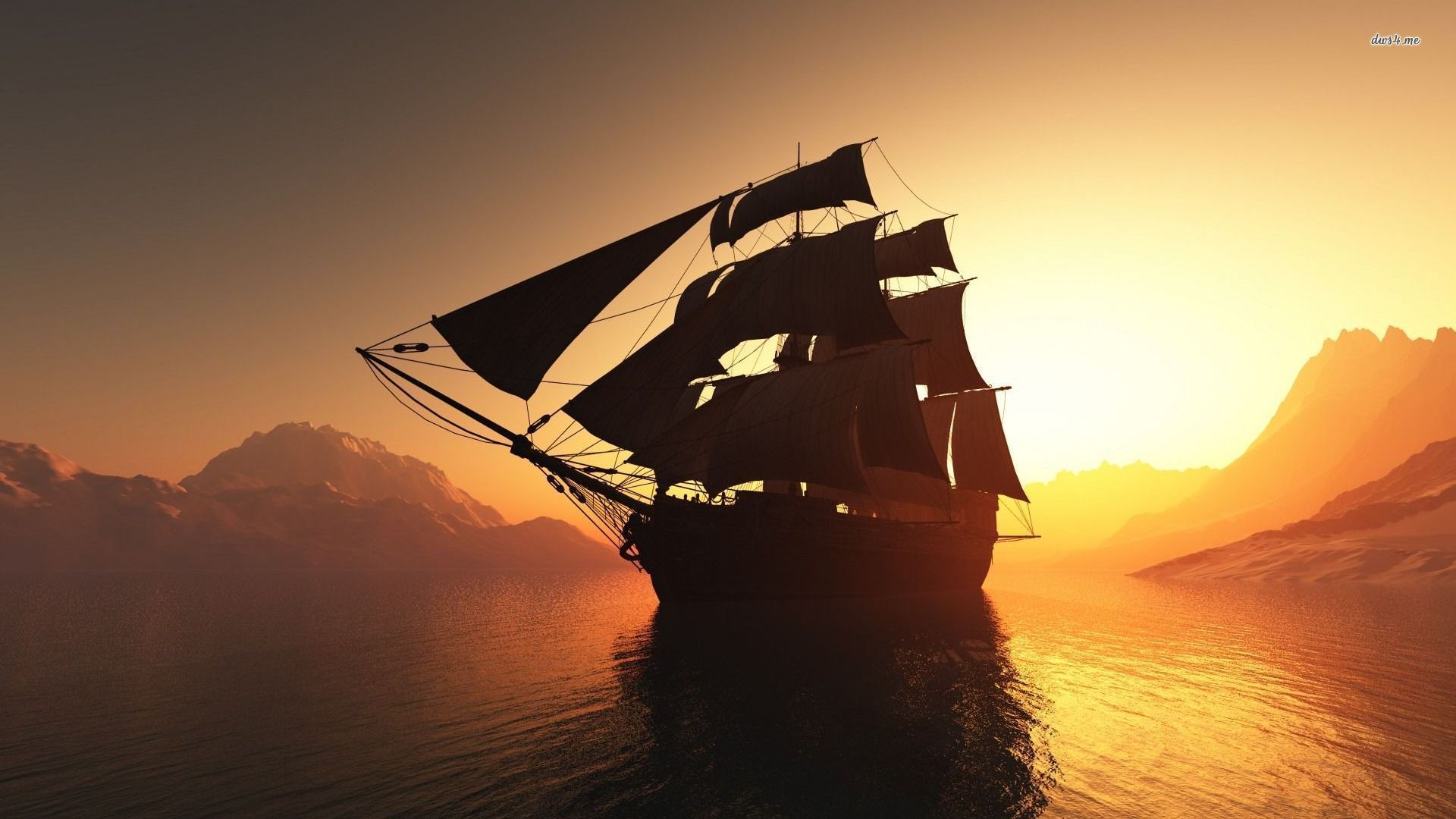 Ship silhouette at sunset wallpaper - Fantasy wallpapers - #26163