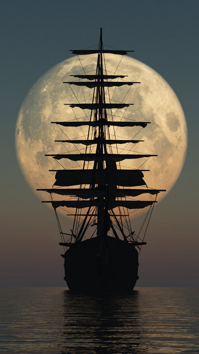 Pirate Ship Moon iPhone 5 Wallpaper (640x1136)