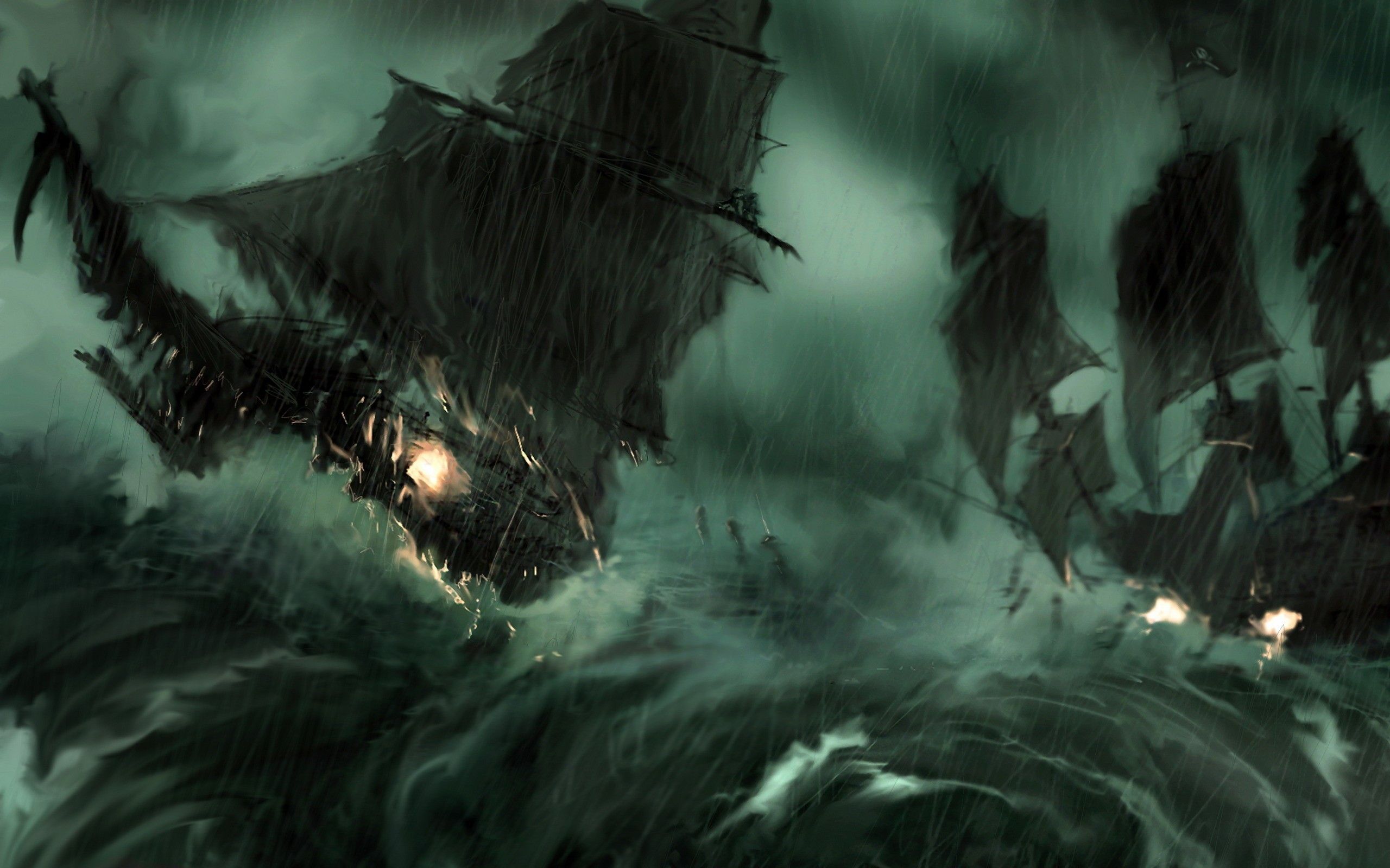 Paintings rain pirate ship storm pirates of the caribbean artwork ...