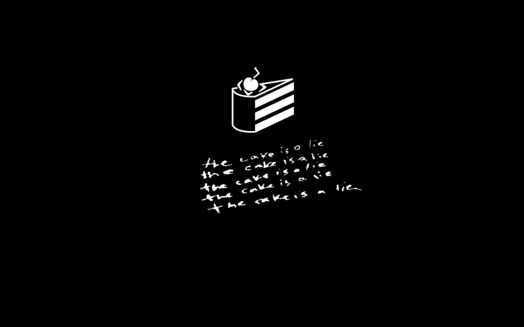 Portal black and white minimalistic text the cake is a lie