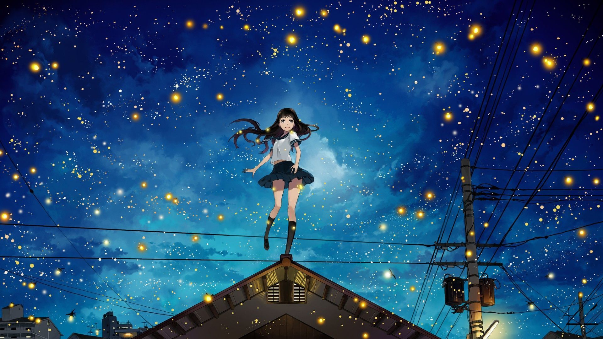 Girl Under Starry Sky HD Wallpaper | 1920x1080 | ID:45780