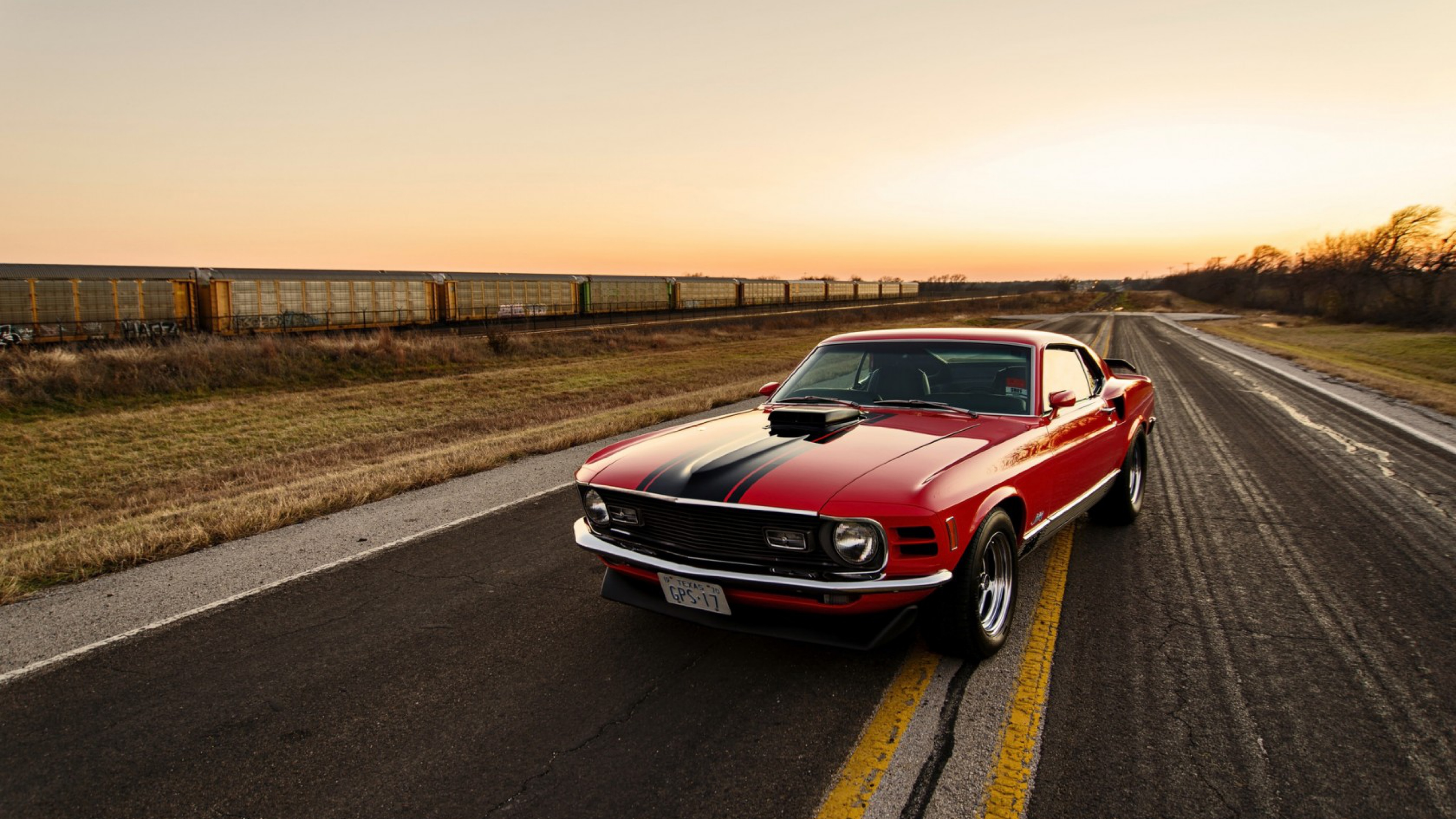 Download Wallpaper 3840x2160 Ford, Mustang, 1970, Red, Side view