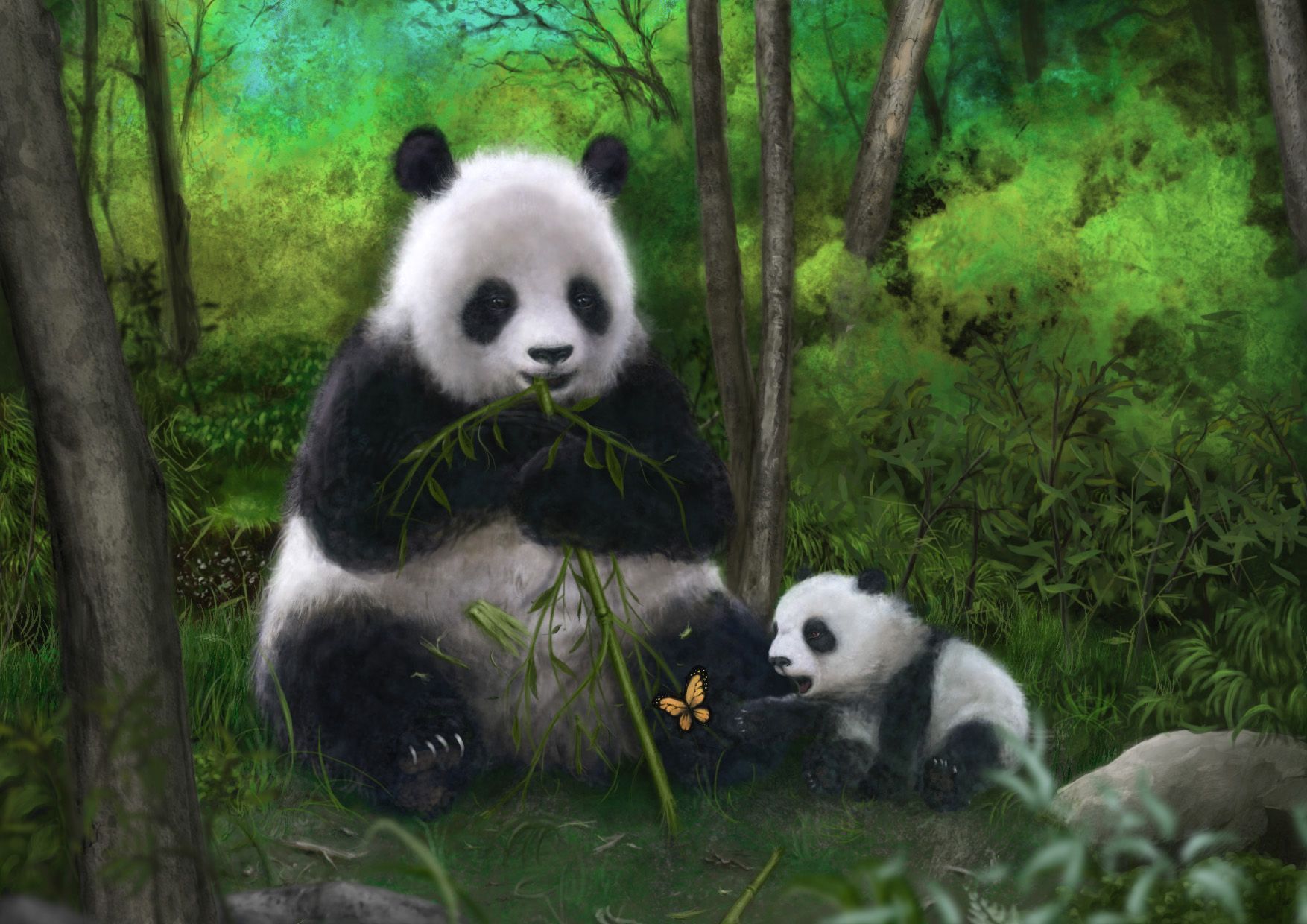 Animals illustrations panda bears wallpaper - - High resolution