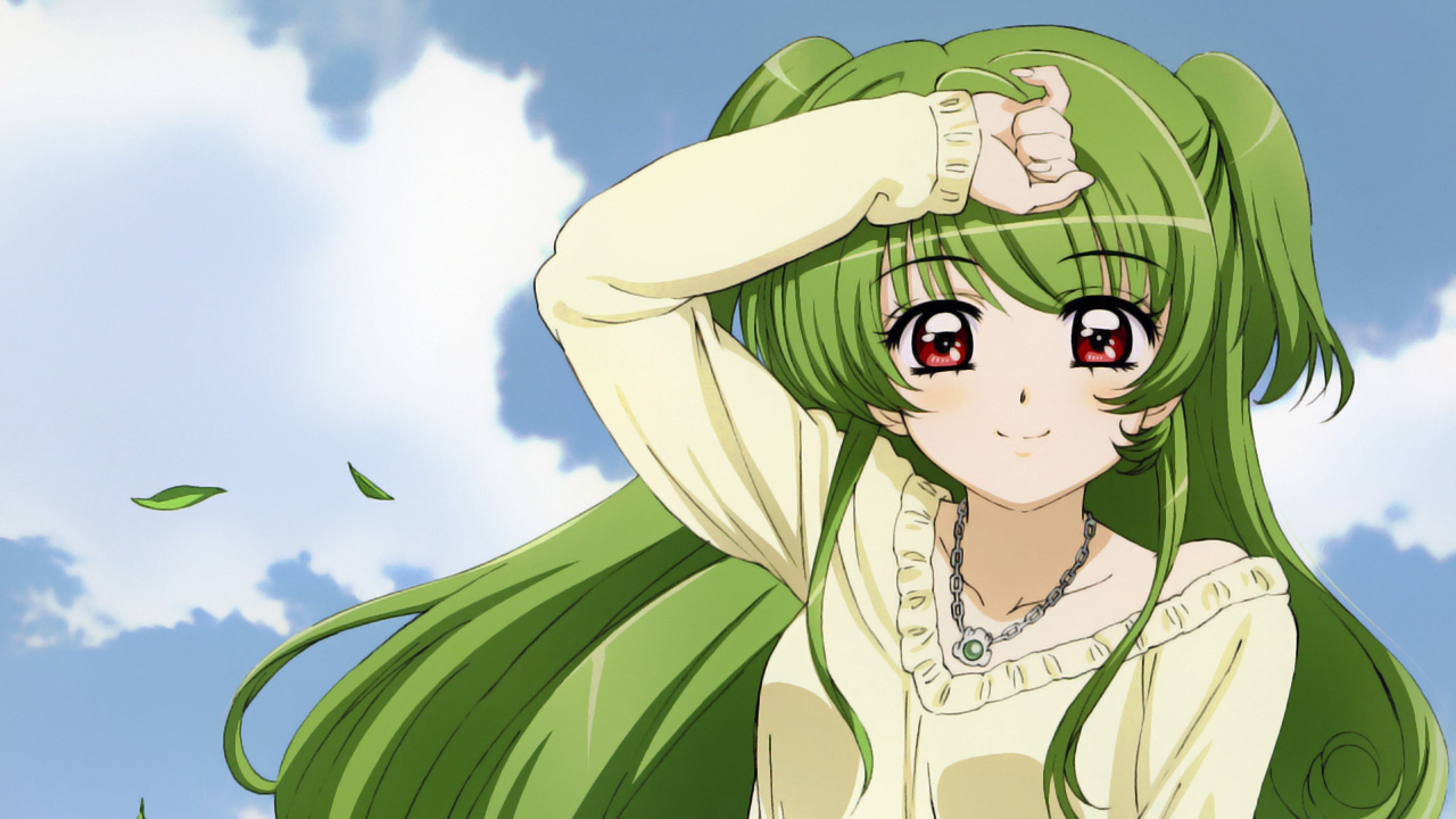 Download Wallpaper 3840x2160 Anime Girl Smile Hair Green 4k