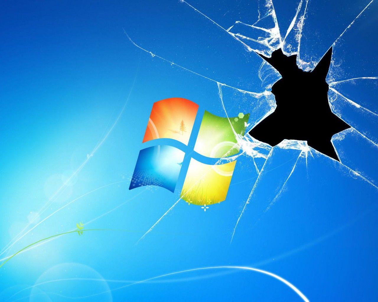 Windows Logo On Broken Screen | Wallpapers Design