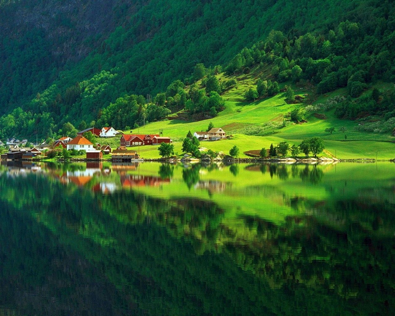 Nordic Town by the Lake wallpaper Wallpapers Design