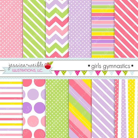 Girls Gymnastics Cute Digital Papers Backgrounds for Personal and ...