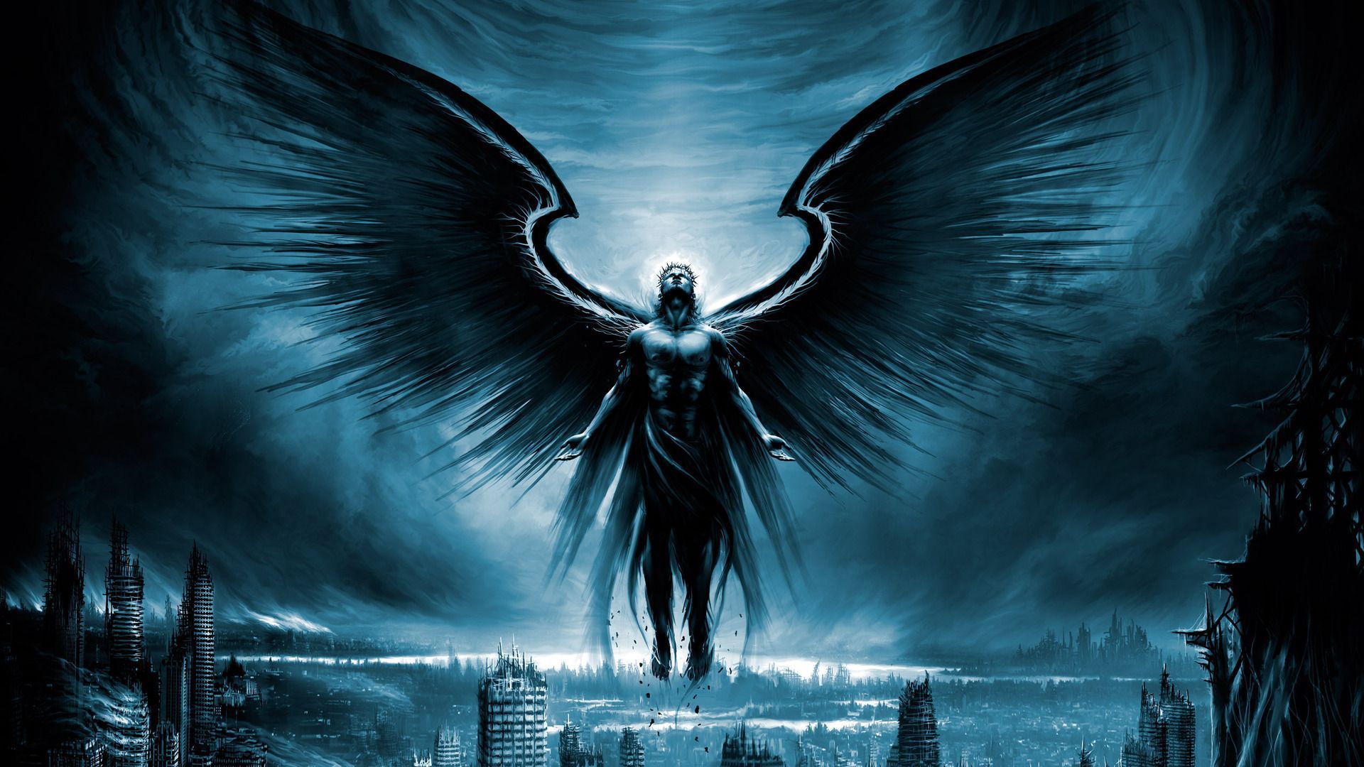 Archangel wings wallpaper the city the ruins wallpapers fantasy