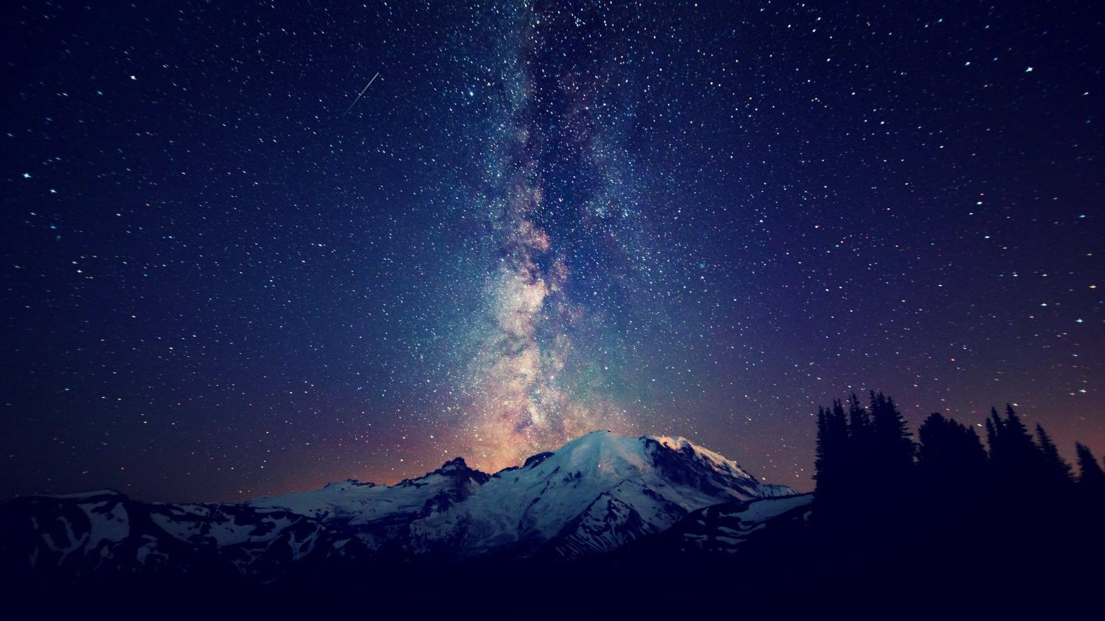 Mountains, landscapes, nature, outer space, trees, night, stars