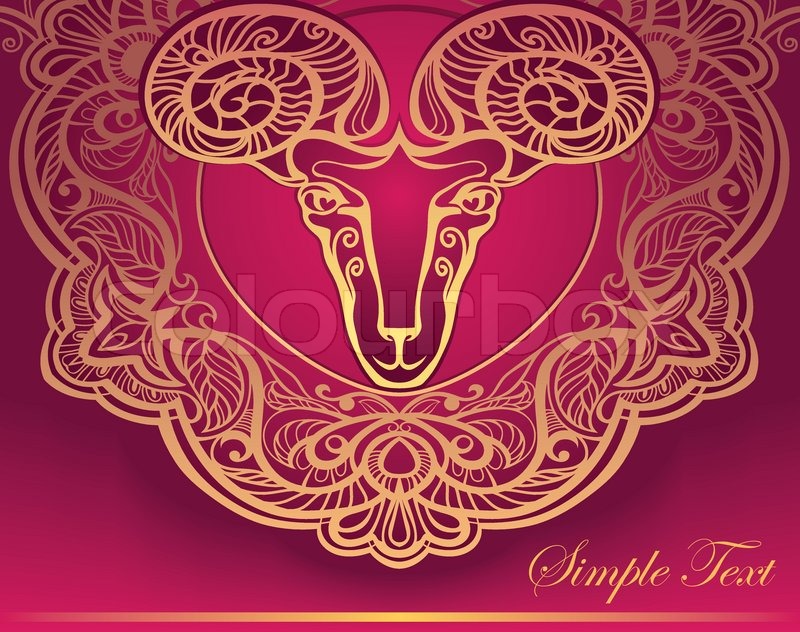 Golden Ram. Horoscope. Decorative background. Aries.Aries gold