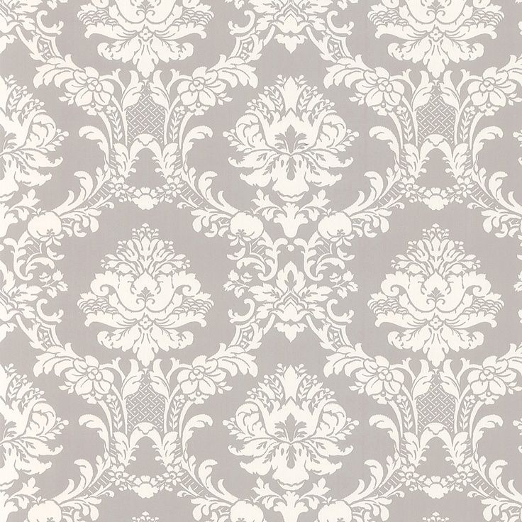 White on Gray Victorian Stencil Floral Damask Wallpaper | Random ...