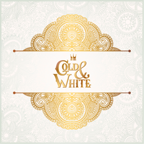 Gold with white floral ornaments background vector illustration