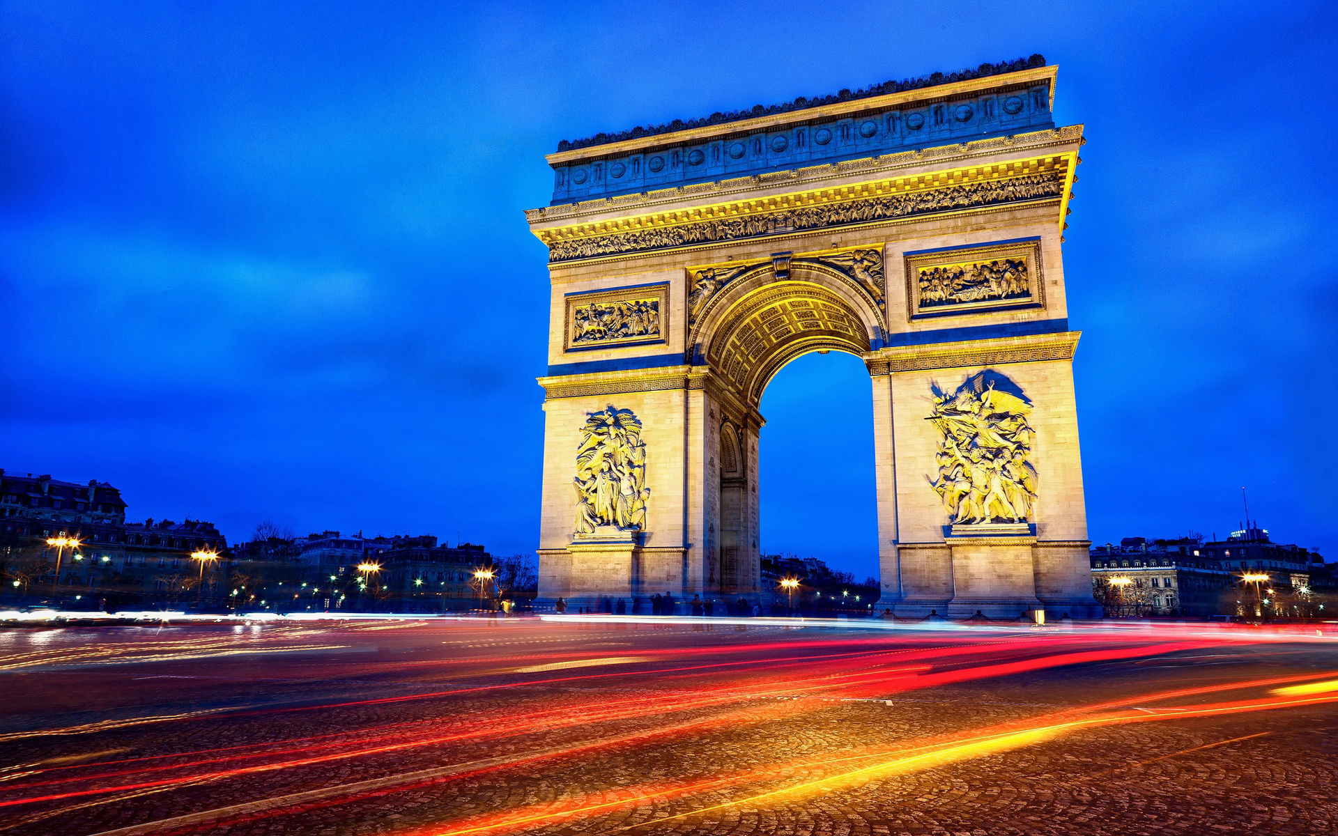 Paris France Arc de Triomphe the city night road exposure