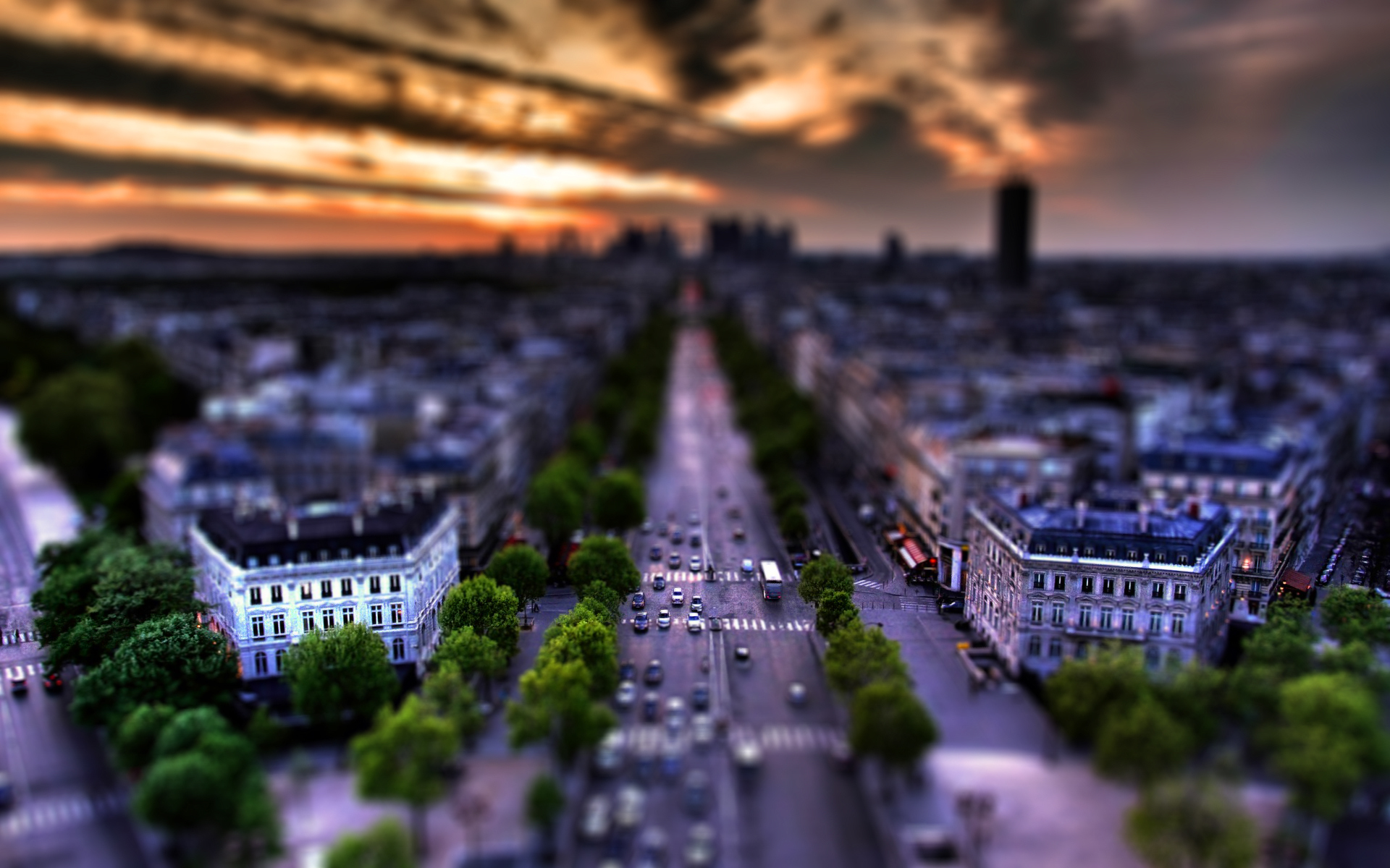View From Arc de Triomphe Paris Tilt Shift Desktop Wallpaper