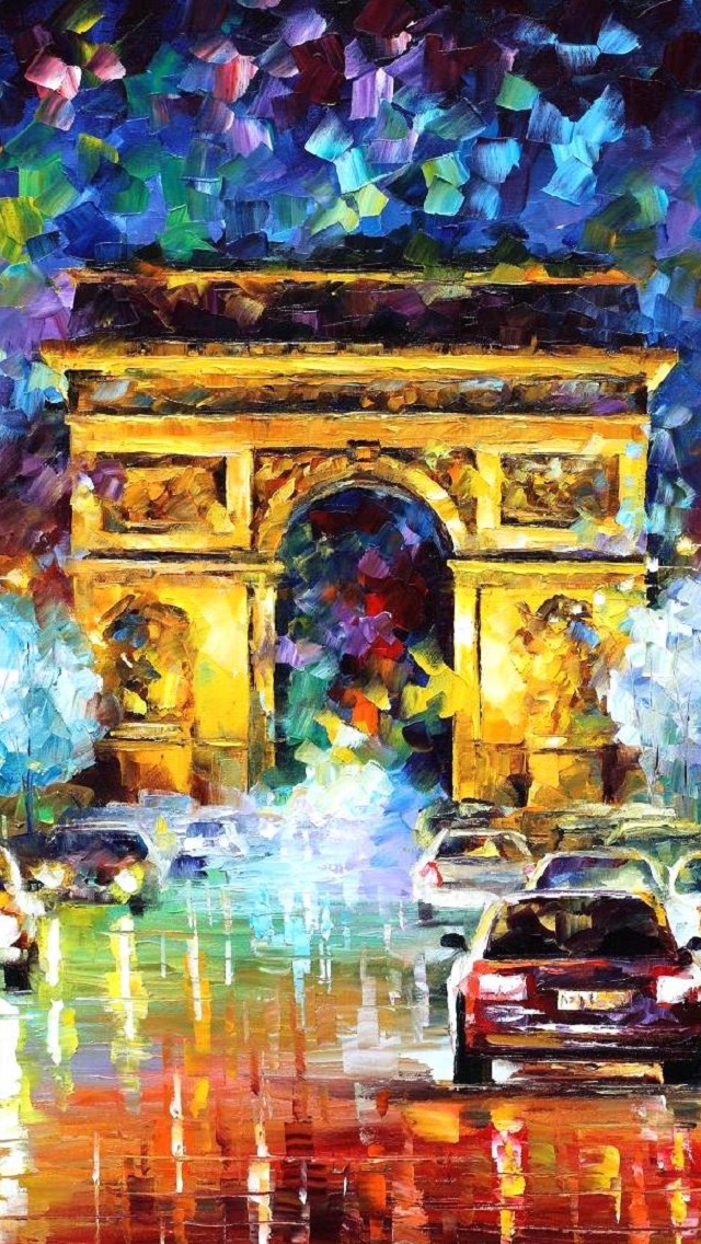 Le Arc de Triomphe Oil Painting iPhone 5 Wallpaper / iPod ...
