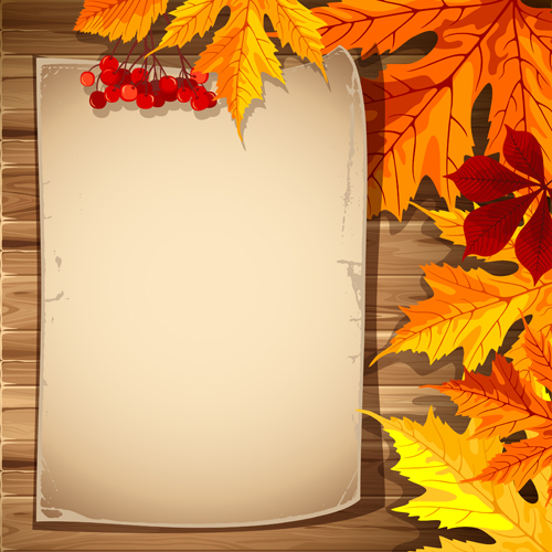 Autumn elements and gold leaves background vector 01 - Vectors