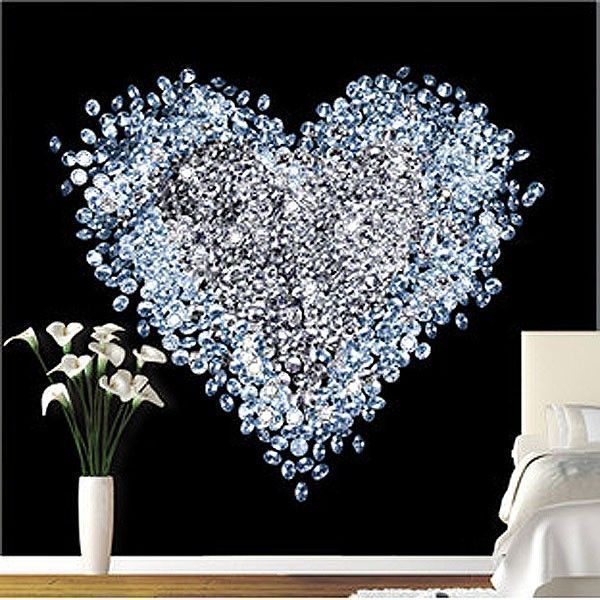 Heart of Diamonds Wallpaper Mural - love heart feature wall decor