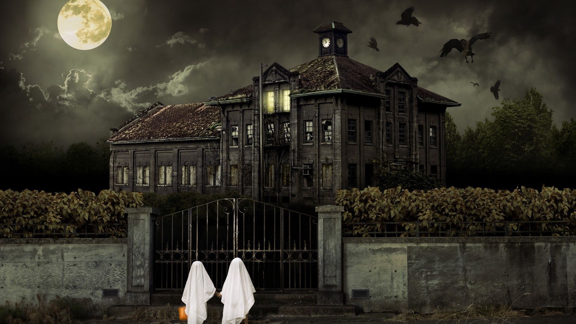 1920x1080 halloween, horror, scary, night, moon, haunted houses ...
