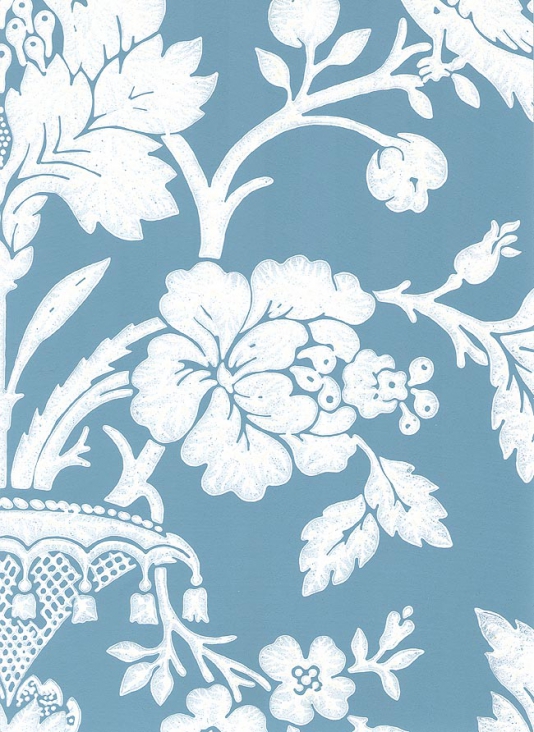 White and Blue Damask Wallpaper Online