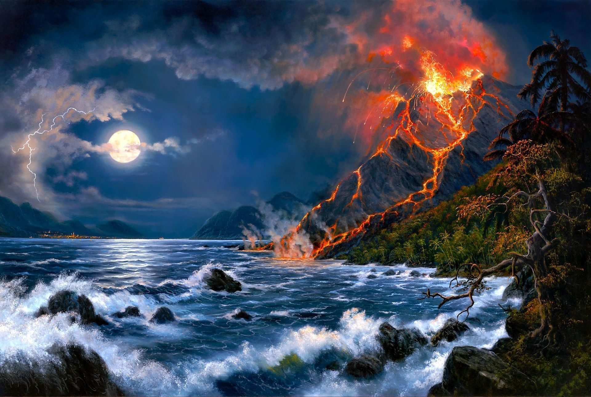 Volcano Lightning Wallpapers