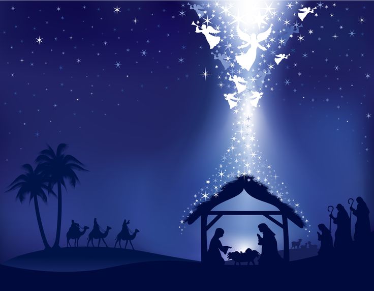 Nativity silhouette shades of blue with white angels desktop