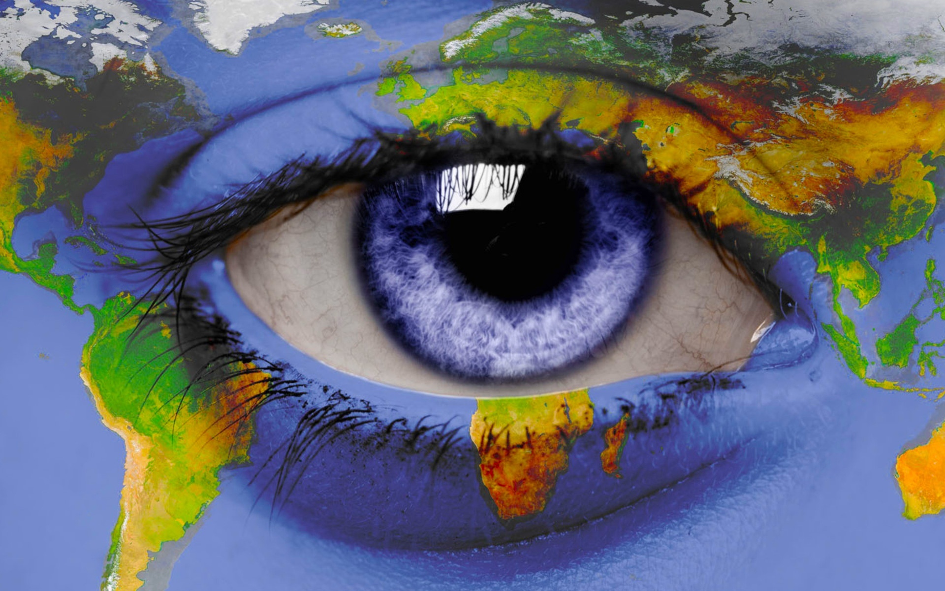 Open Human Eye with World Map | Photo and Desktop Wallpaper