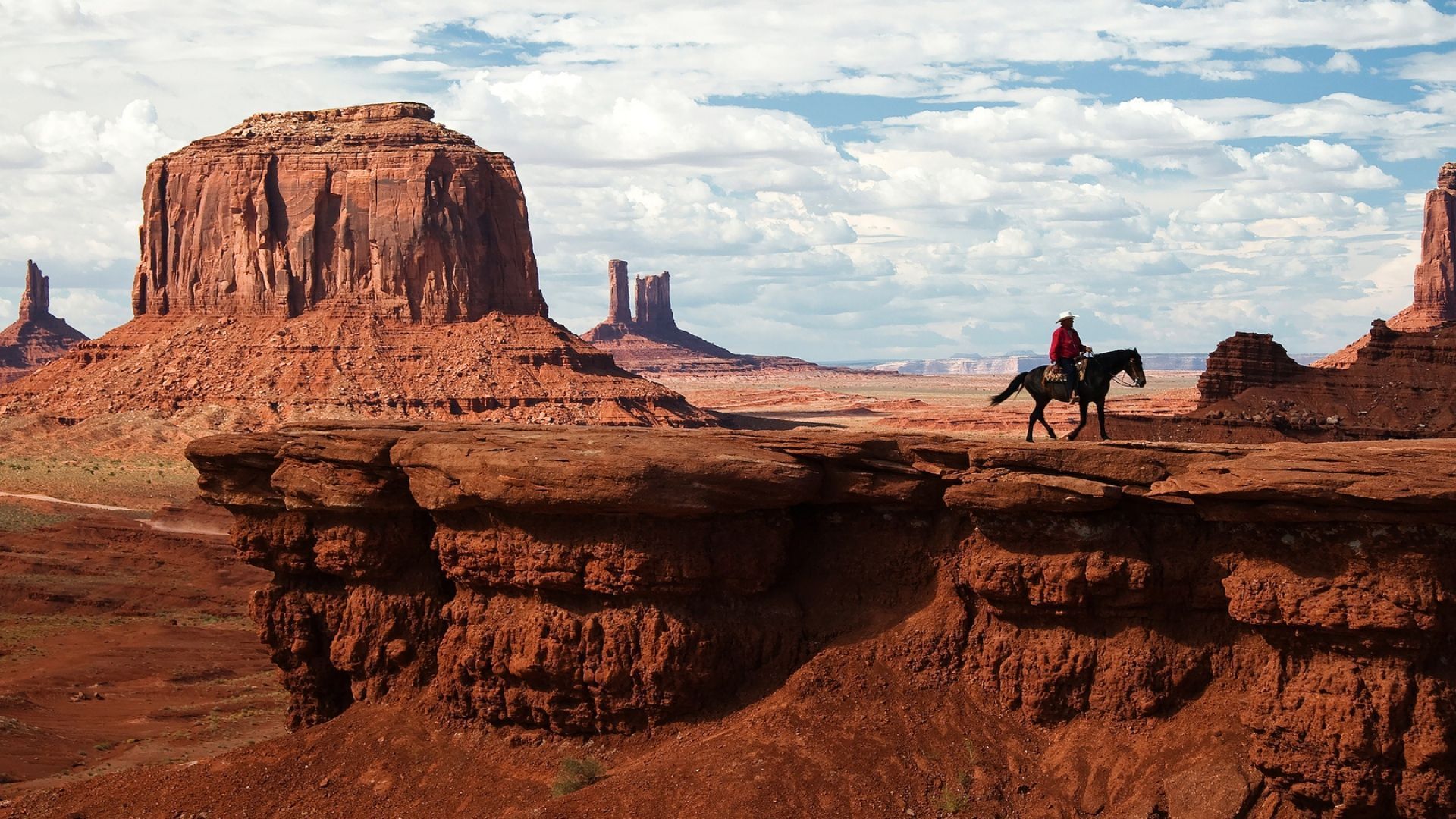 Download Wallpaper 1920x1080 Canyon, Desert, Horseback rider, Wild