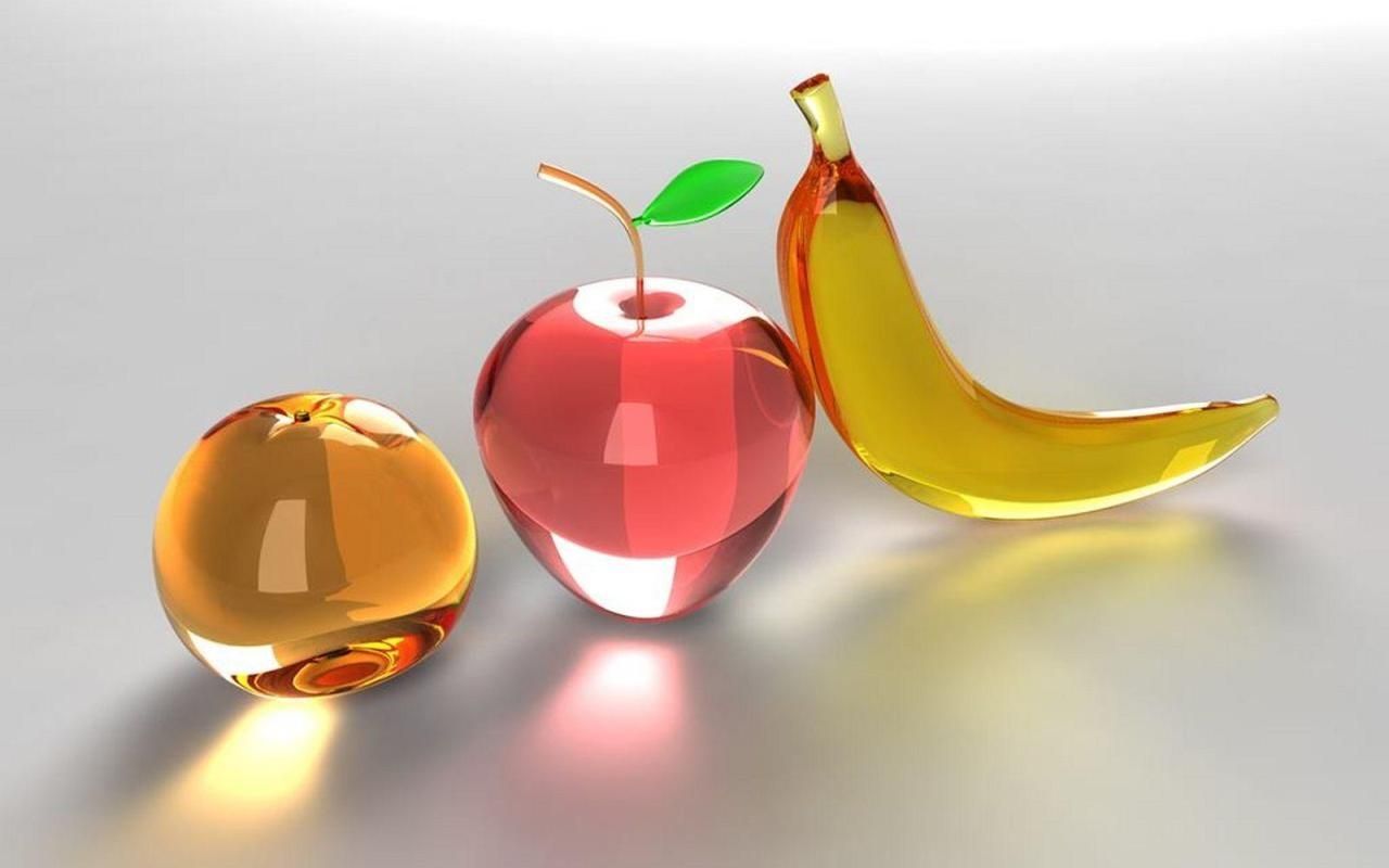 3D Glass Fruits Digital Art Desktop Wallpapers