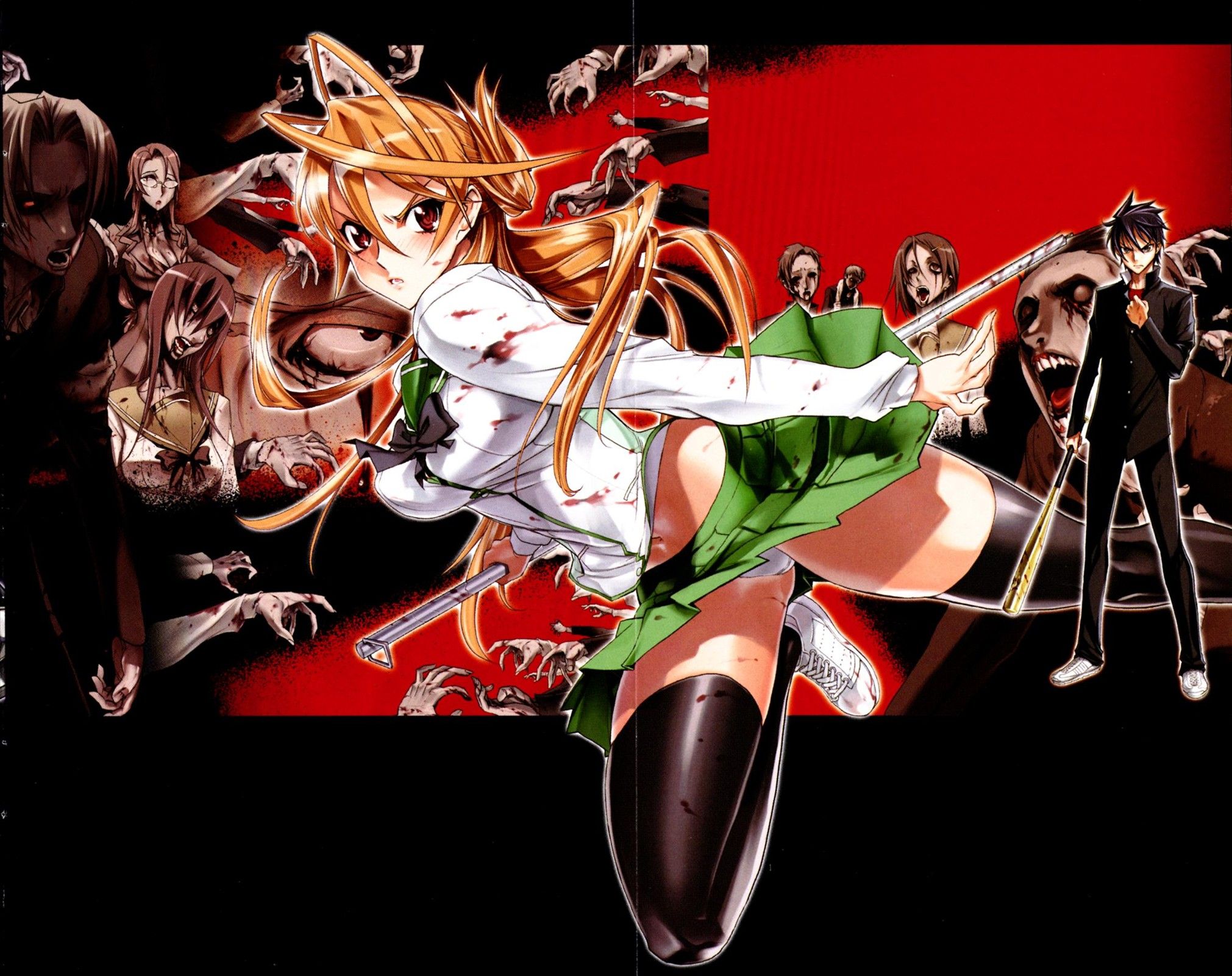 High school Of The Dead!, glasses, twin tails, blood, highschool of the dead,  HD wallpaper