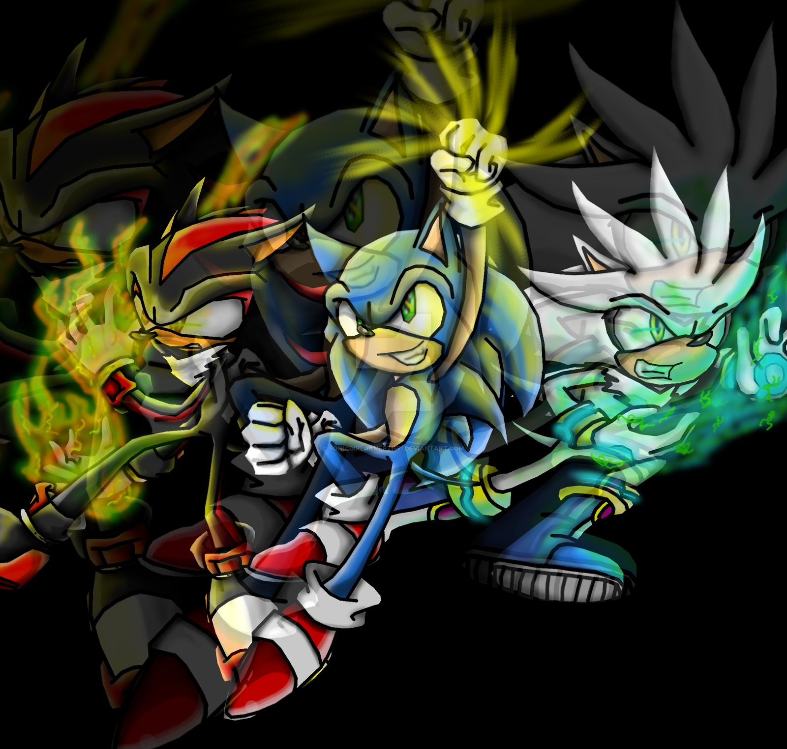 Super Sonic, Shadow,and Silver by SonikkuForever on DeviantArt