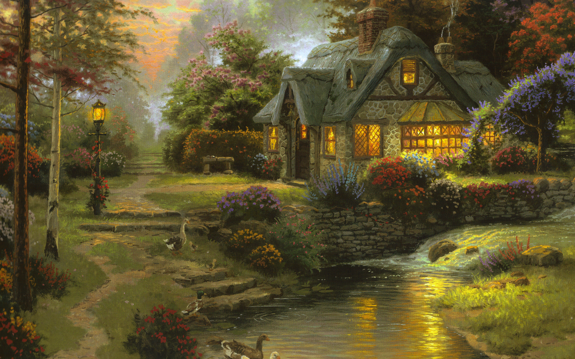 Wallpaper stillwater cottage thomas kinkade painting art Flickr