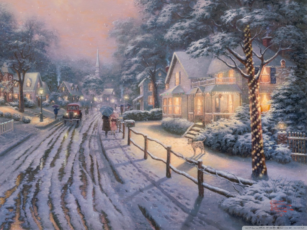 Hometown Christmas Memories by Thomas Kinkade HD desktop wallpaper