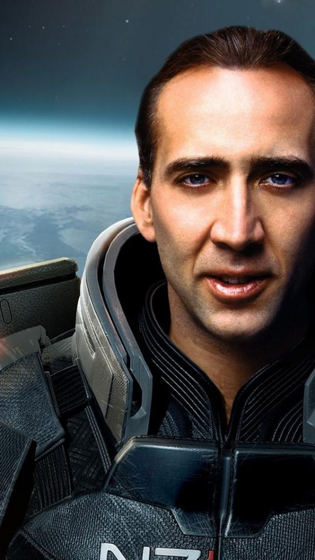 Nicolas Cage As Commander Shepard iPhone 5 Wallpaper | ID: 32814