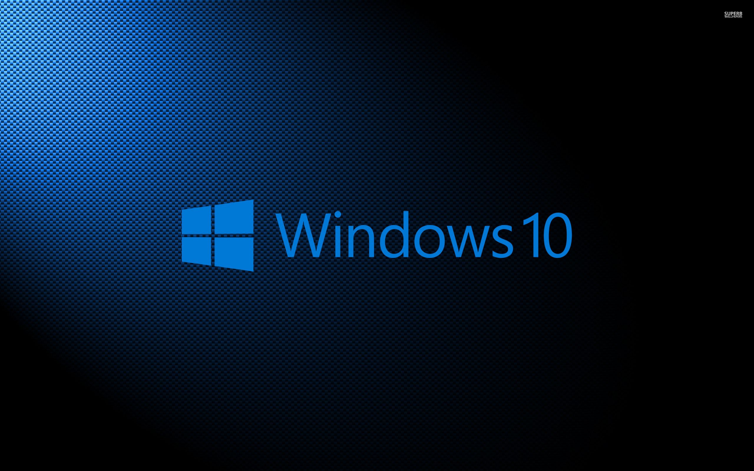 Windows 10 light blue text logo on carbon fiber wallpaper ...