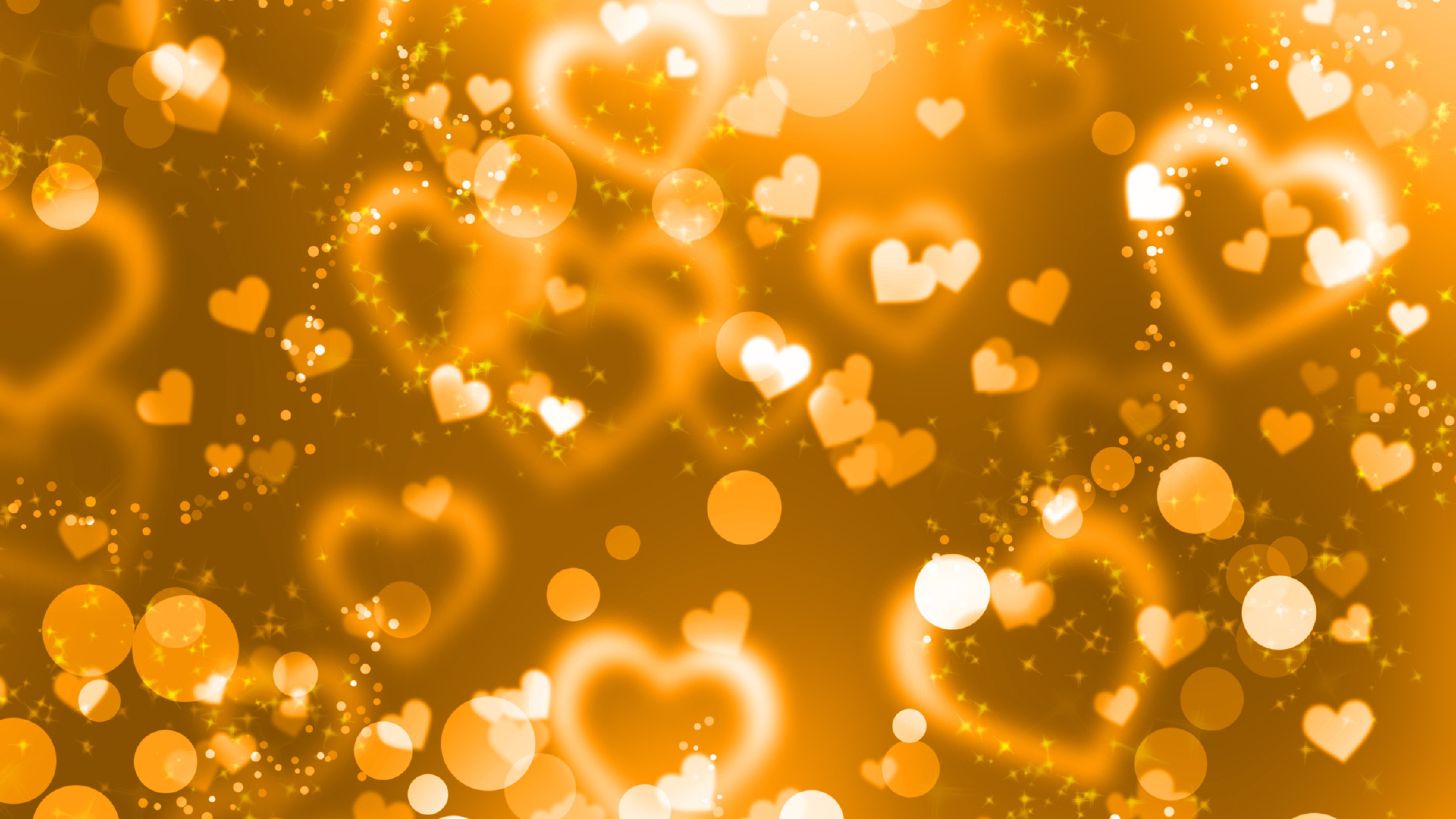 Download Wallpaper 3840x2160 Glare, Hearts, Lights, Glitter, Gold ...