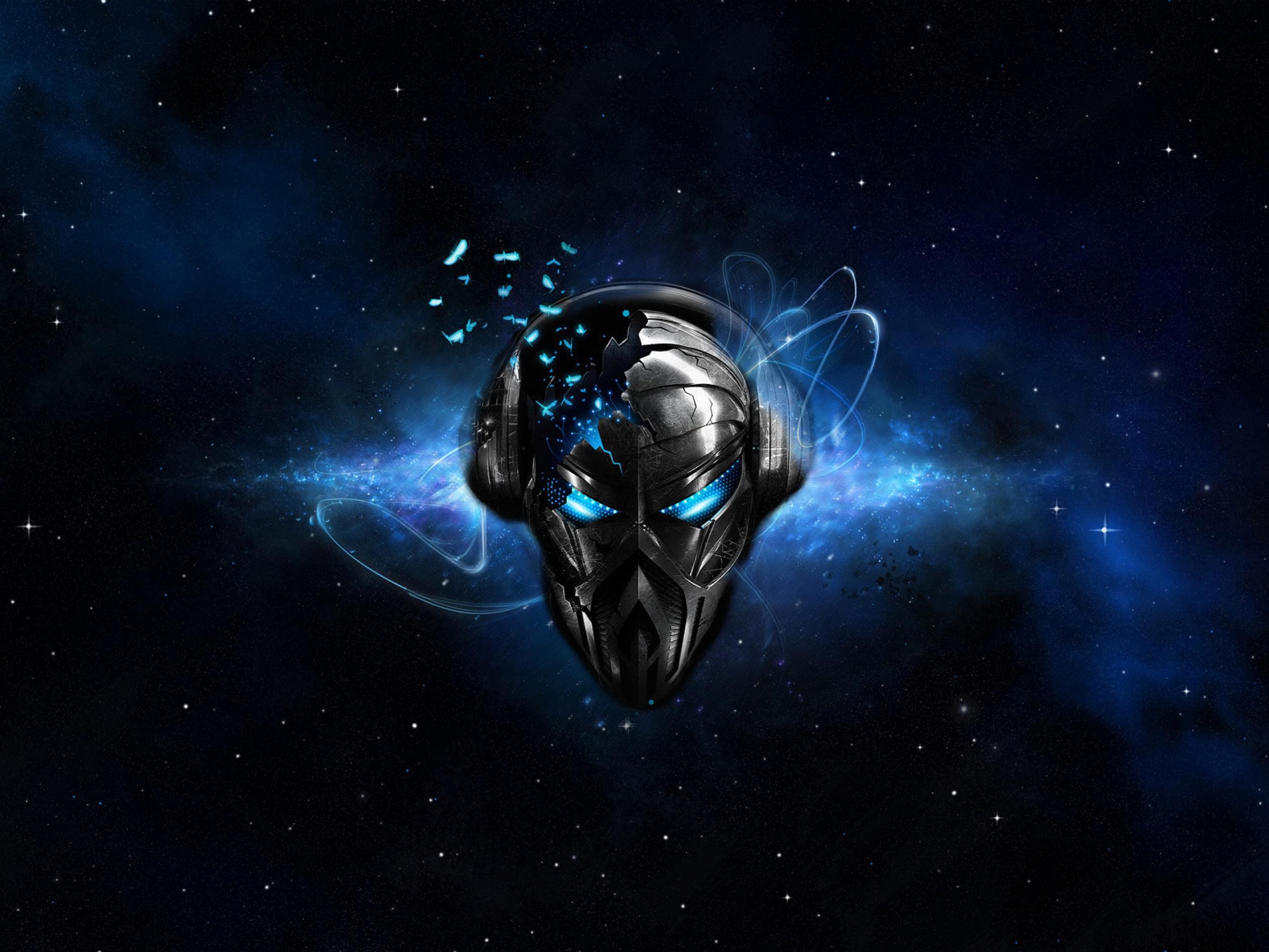 Headphones abstract outer space music blue eyes dj wallpaper